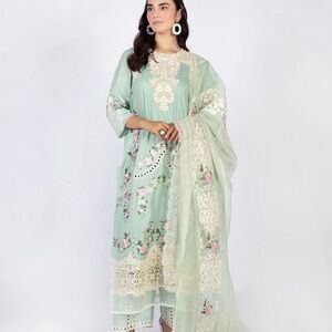 Elegant Mint Green Embroidered Suit